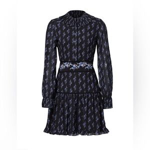 Raoul Paisley Shaza Dress 6 Dark Floral Mini Dress Pleated Collar Wedding Guest